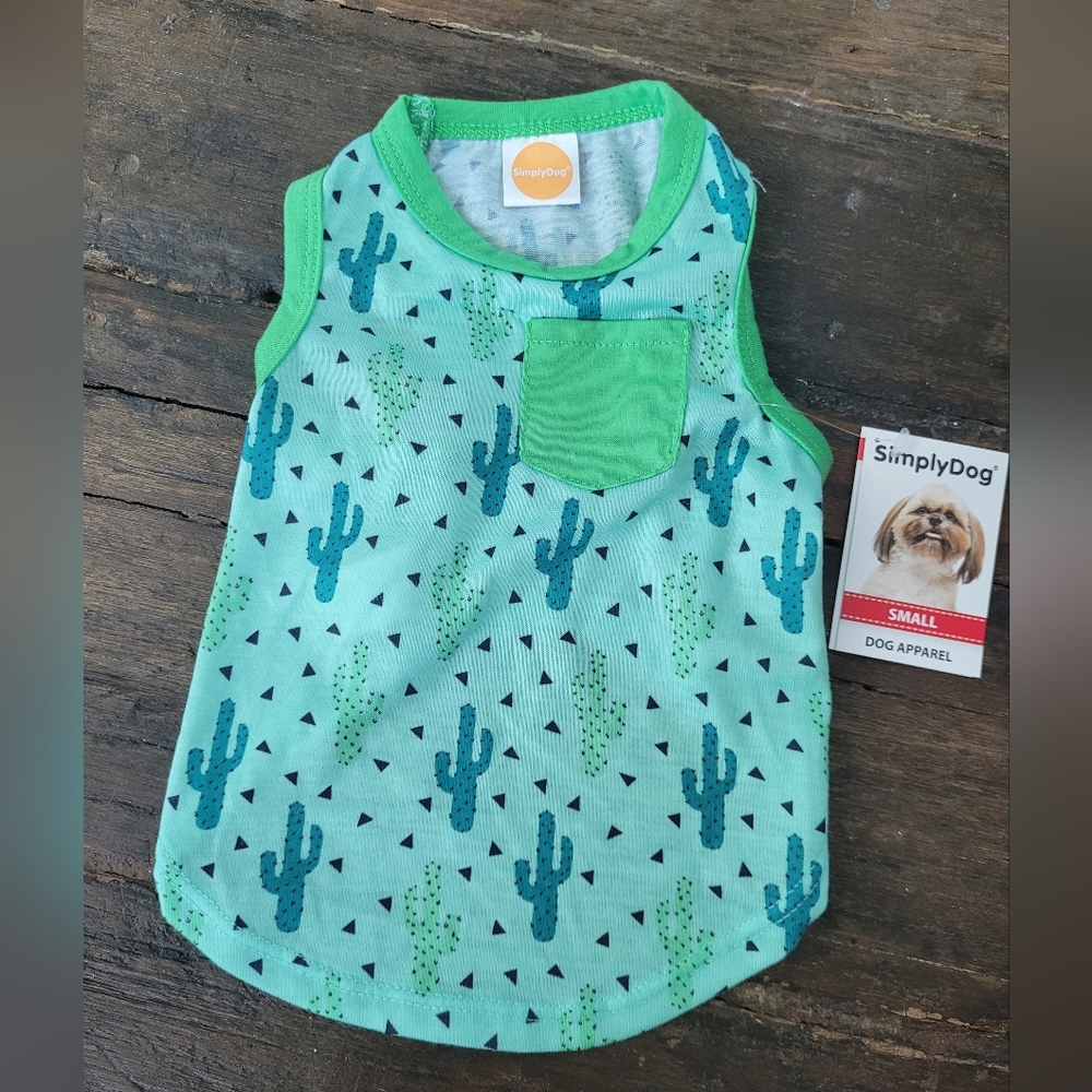 NWT Simply Dog Green Cactus Print Dog Shirt